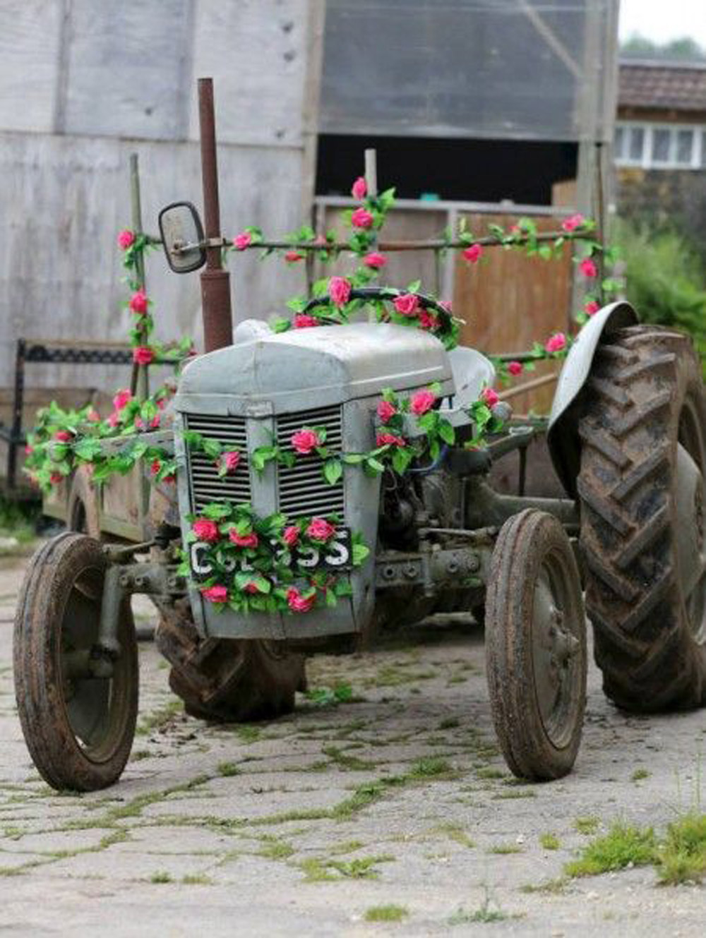 floral tractor prom car