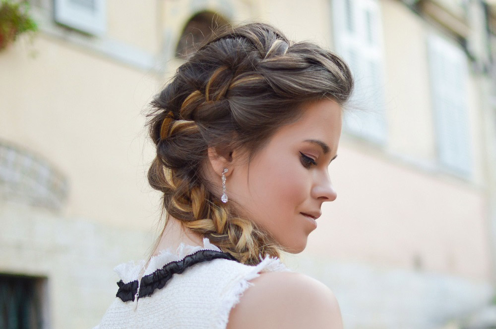 stylish side plait prom hair