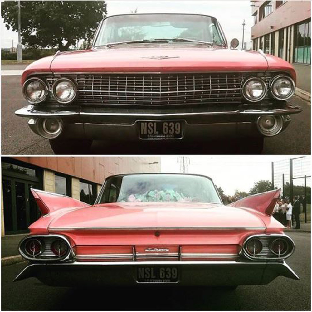 pink cadillac prom car